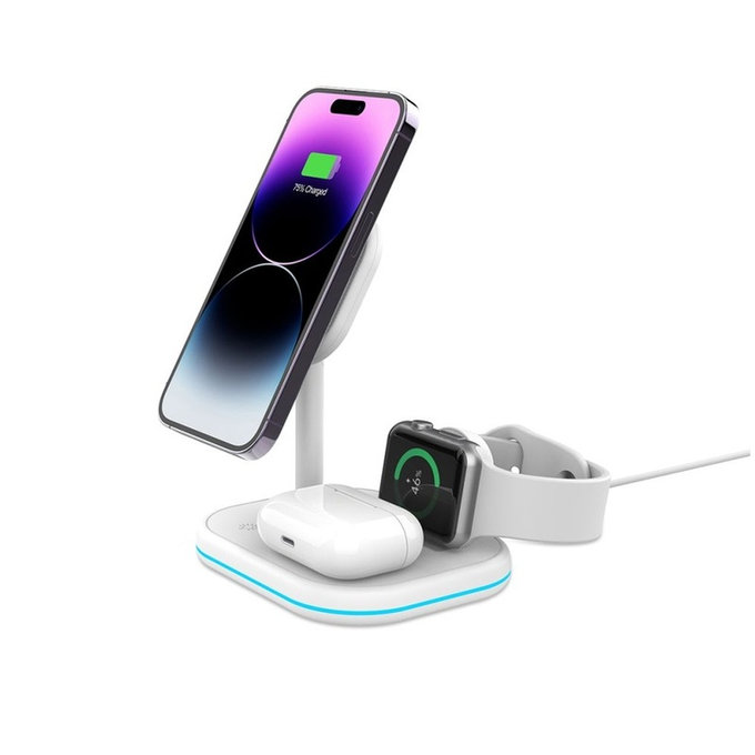 Brezžični polnilnik QI15W-A27 3IN1 Magnetic MagSafe, bela, Tech-Protect