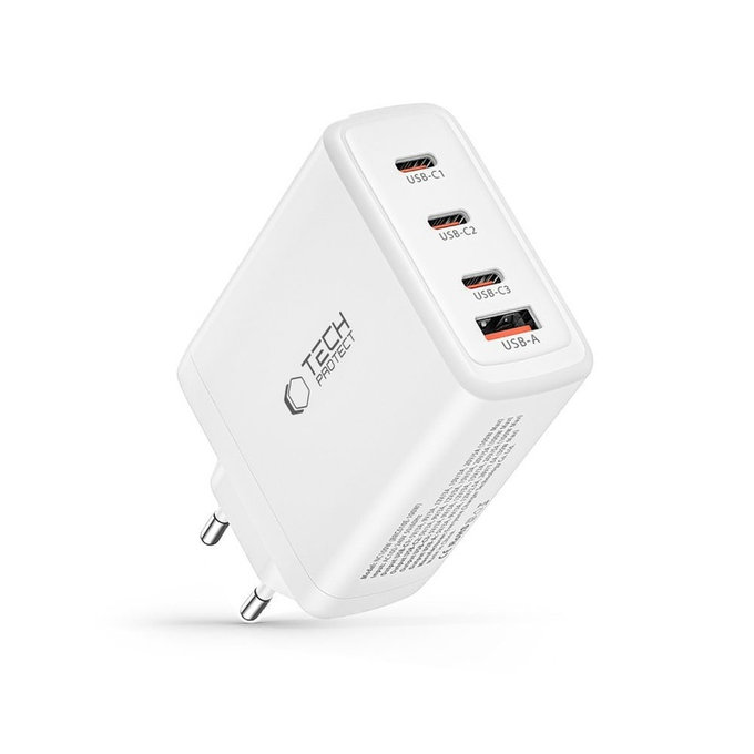 Omrežni polnilnik NC100W-GAN 4-PORT PD 100W / QC3.0, bela, Tech-Protect