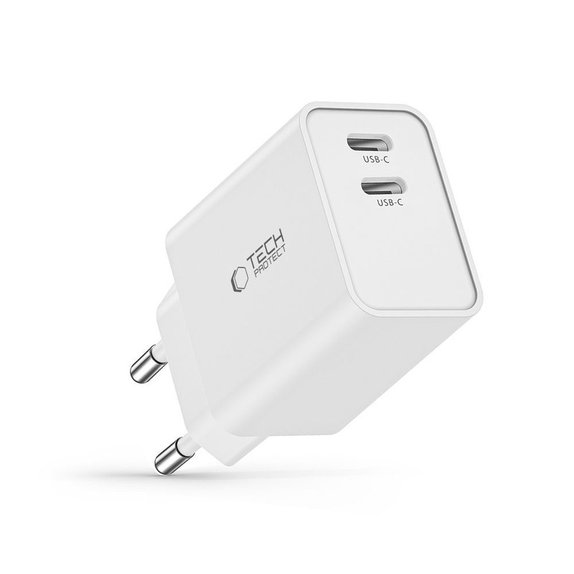 Omrežni polnilnik C35W 2-PORT PD 35W, bela, Tech-Protect