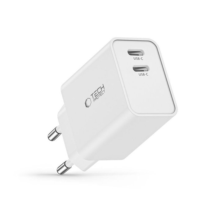 Omrežni polnilnik C35W 2-PORT PD 35W, bela, Tech-Protect