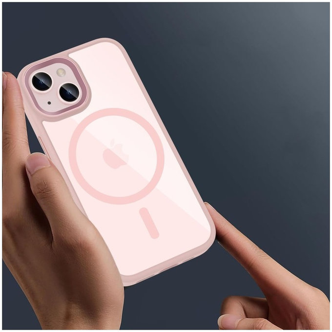 Ovitek MagMat MagSafe za iPhone 15, roza/prozorna, Tech-Protect