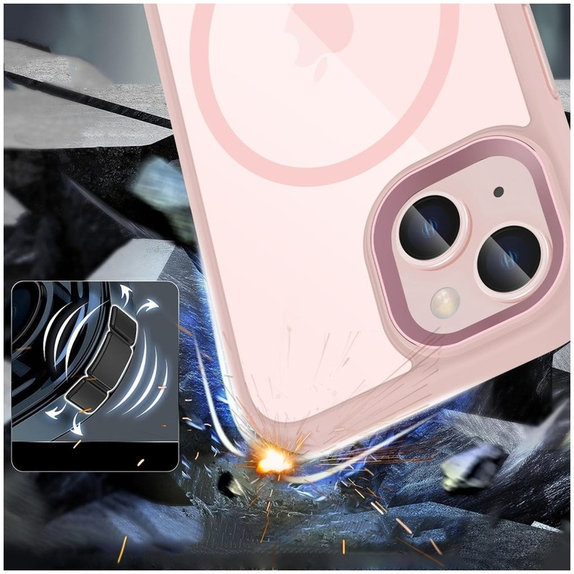 Ovitek MagMat MagSafe za iPhone 15, roza/prozorna, Tech-Protect