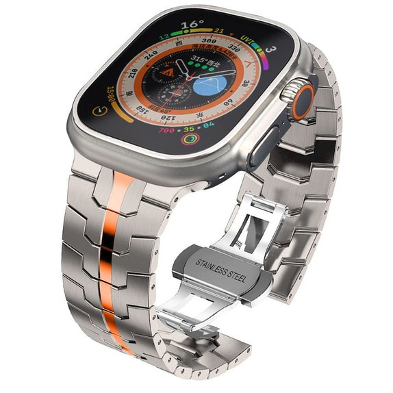 Pašček Stainless Line za Apple Watch 8 / 9 / 10 / 11 / SE / Ultra (44 / 45 / 46 / 49 mm), Titanium/Orange, Tech-Protect