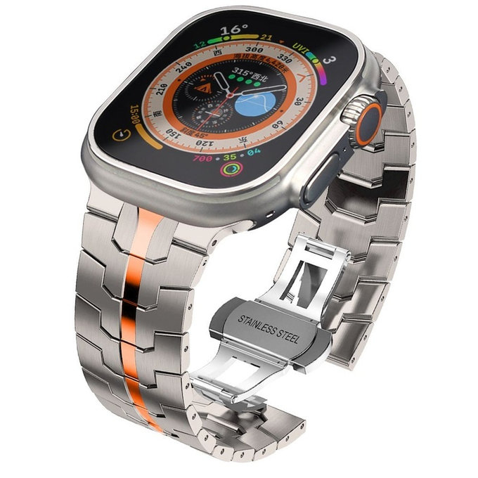 Pašček Stainless Line za Apple Watch 8 / 9 / 10 / 11 / SE / Ultra (44 / 45 / 46 / 49 mm), Titanium/Orange, Tech-Protect