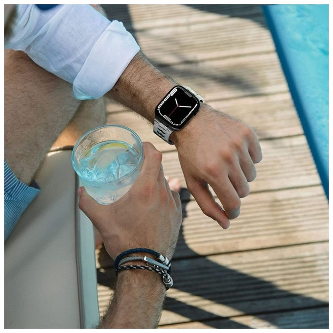 Pašček Stainless Line za Apple Watch 8 / 9 / 10 / 11 / SE / Ultra (44 / 45 / 46 / 49 mm), Titanium/Orange, Tech-Protect