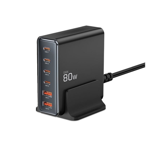 Omrežni polnilnik DC80W-GAN 6-PORT PD 80W / QC3.0, črna, Tech-Protect
