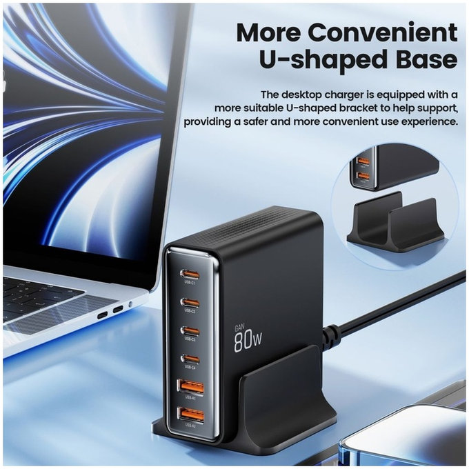 Omrežni polnilnik DC80W-GAN 6-PORT PD 80W / QC3.0, črna, Tech-Protect