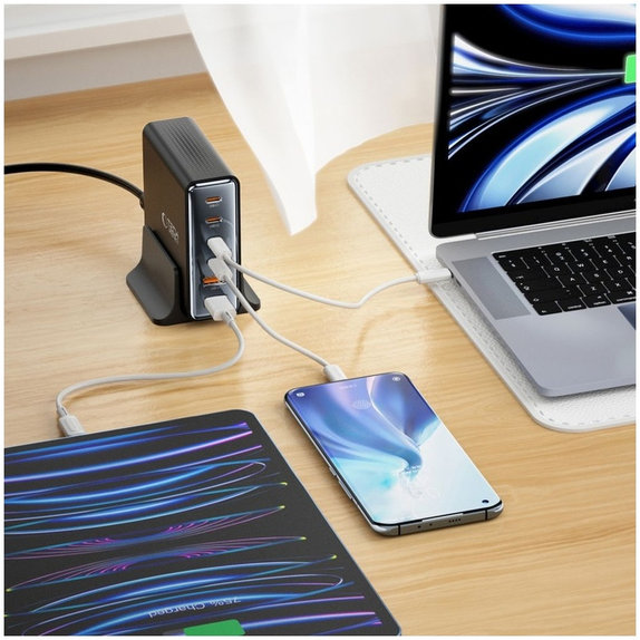 Omrežni polnilnik DC80W-GAN 6-PORT PD 80W / QC3.0, črna, Tech-Protect