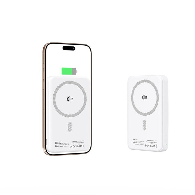 Powerbank PB24 Lifemag Qi2 MagSafe 10000mAh, bela, Tech-Protect