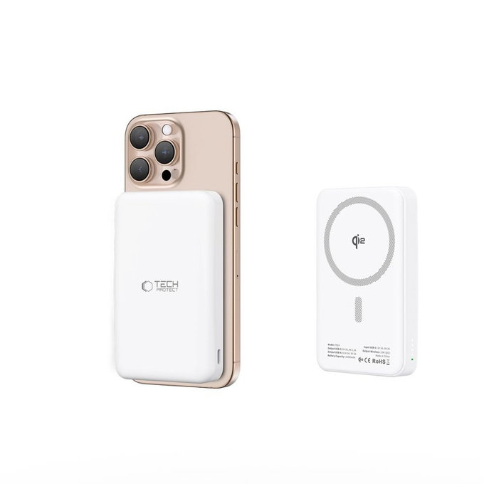 Powerbank PB24 Lifemag Qi2 MagSafe 10000mAh, bela, Tech-Protect