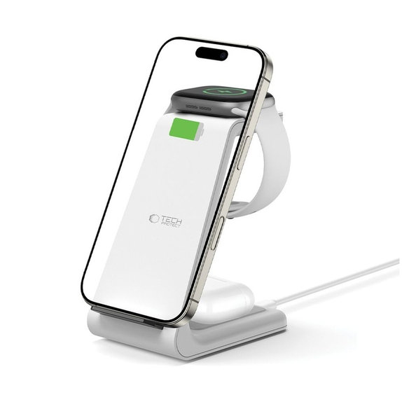 Brezžični polnilnik QI15W-A36 3IN1 for Apple, bela, Tech-Protect