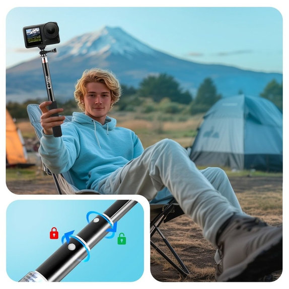 Selfie palica s stojalom GA100 za GoPro / DJI / INSTA360, črna, Tech-Protect