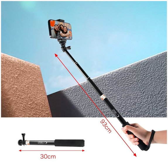 Selfie palica s stojalom GA100 za GoPro / DJI / INSTA360, črna, Tech-Protect