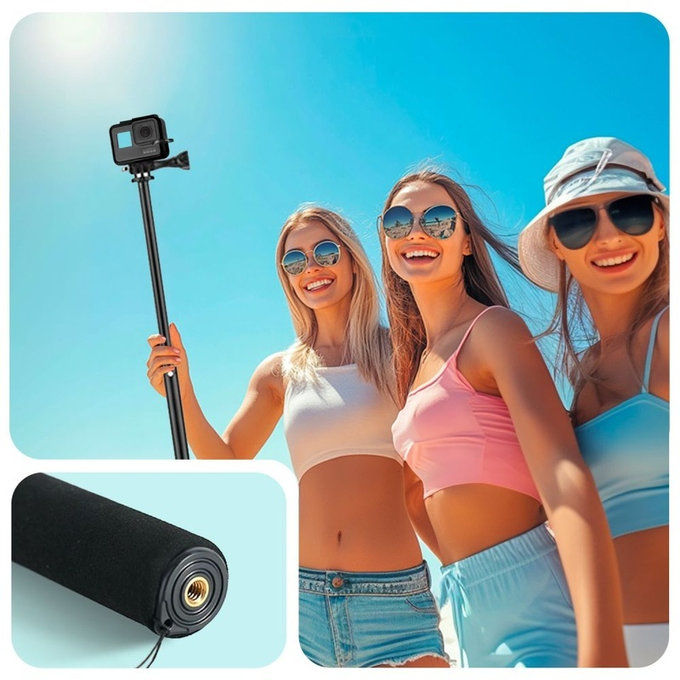 Selfie palica s stojalom GA100 za GoPro / DJI / INSTA360, črna, Tech-Protect