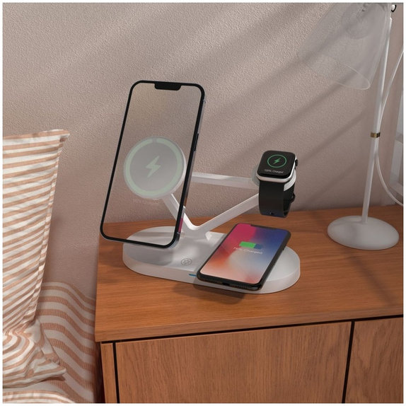 Brezžični polnilnik QI15W-A41 3IN1 Magnetic MagSafe, bela, Tech-Protect