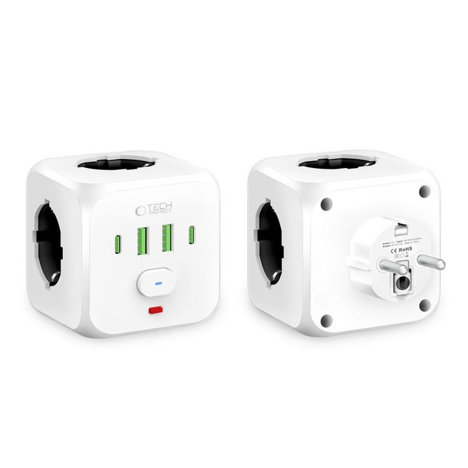 Omrežni polnilnik PCL3X4 Power Socket 2 USB & 2 USB-C & 3 Socket, bela, Tech-Protect