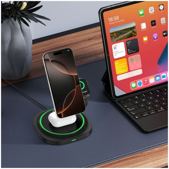 Brezžični polnilnik QI15W-A46 3IN1 Magnetic MagSafe, črna, Tech-Protect