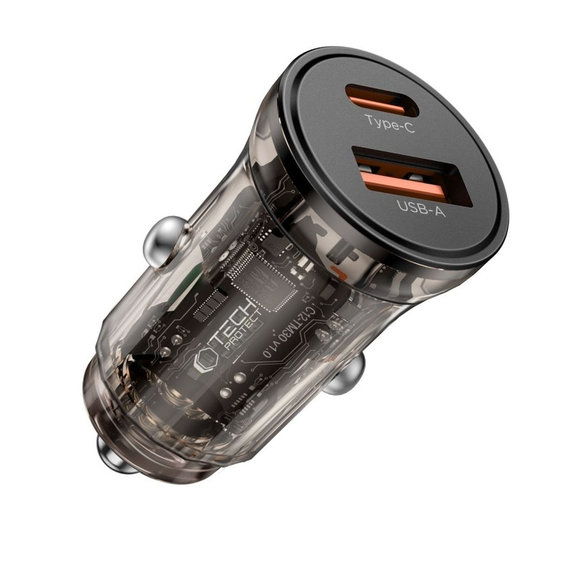 Avtopolnilnik CC01 2-PORT PD 45W / QC3.0, črna, Tech-Protect