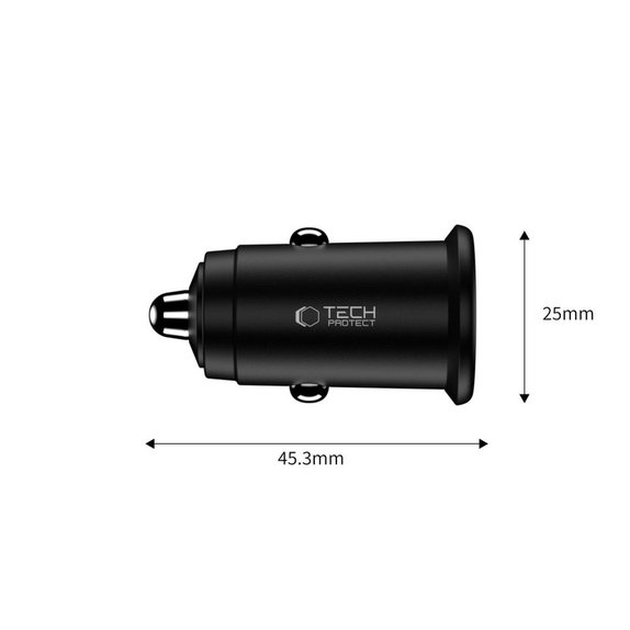 Avtopolnilnik CC02 2-PORT PD 35W / QC3.0, črna, Tech-Protect