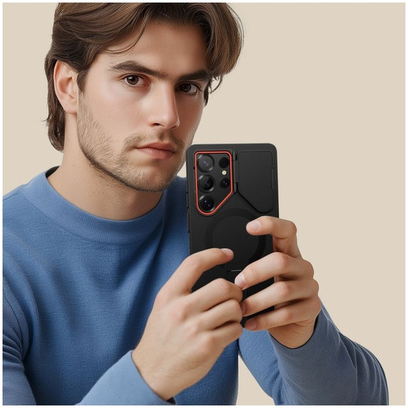 Ovitek Kevlar Aura MagSafe za Samsung S25 Ultra, črna/oranžna, Tech-Protect