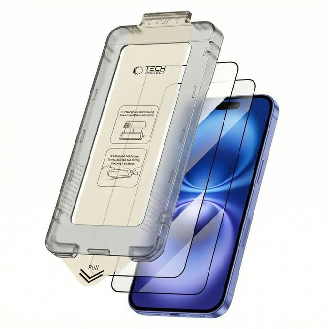 Kaljeno steklo Quick Set+ 2-PACK za iPhone 15 / 16, črna, Tech-Protect