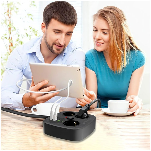 Omrežni polnilnik PCS3X4 Power Strip 2 USB & 2 USB-C & 3 Socket 200cm, črna, Tech-Protect