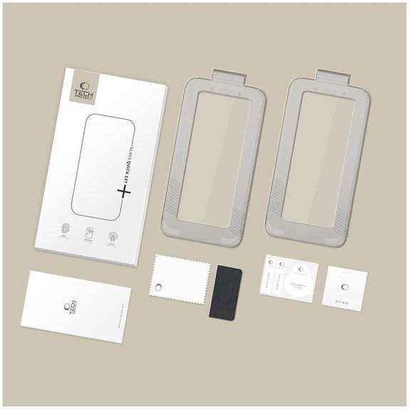 Kaljeno steklo Quick Set+ 2-PACK za iPhone 17, črna, Tech-Protect