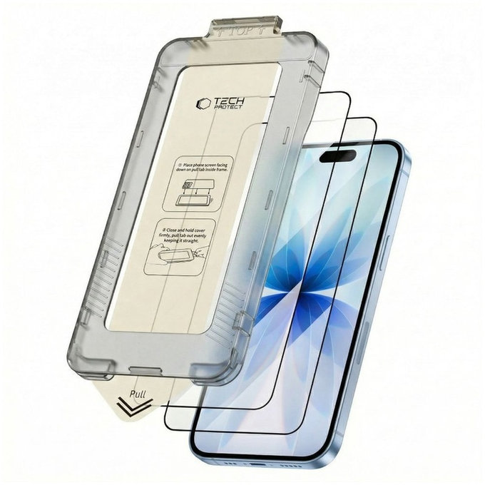 Kaljeno steklo Quick Set+ 2-PACK za iPhone 17, črna, Tech-Protect