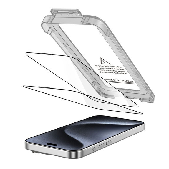 Kaljeno steklo Quick Set+ 2-PACK za iPhone 15 Pro, črna, Tech-Protect