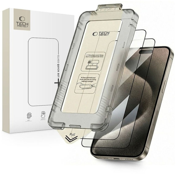 Kaljeno steklo Quick Set+ 2-PACK za iPhone 15 Pro, črna, Tech-Protect