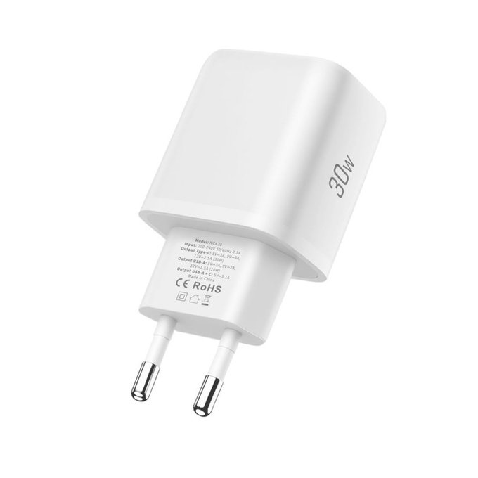 Omrežni polnilnik NCA30 2-PORT PD 30W / QC3.0 + Lightning Cable, bela, Tech-Protect