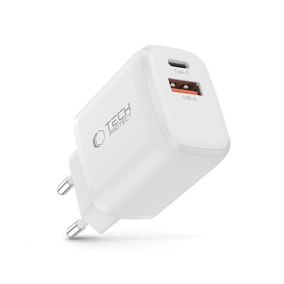 Omrežni polnilnik NCA20 2-PORT PD 20W / QC3.0, bela, Tech-Protect