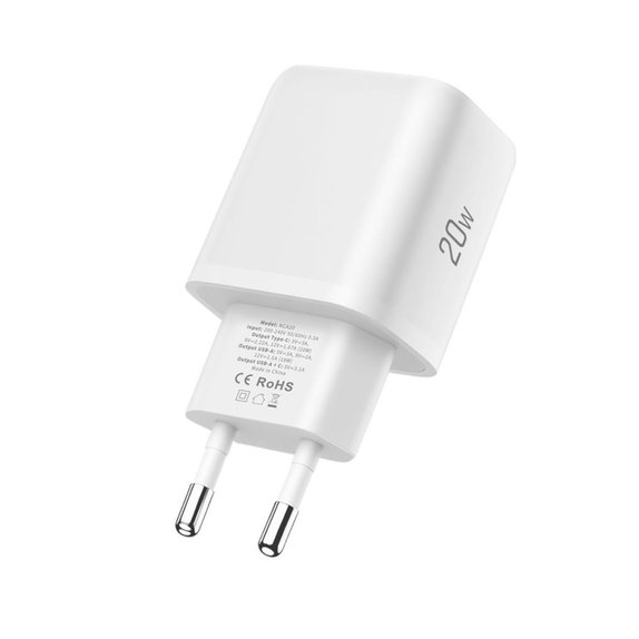 Omrežni polnilnik NCA20 2-PORT PD 20W / QC3.0 + Lightning Cable, bela, Tech-Protect