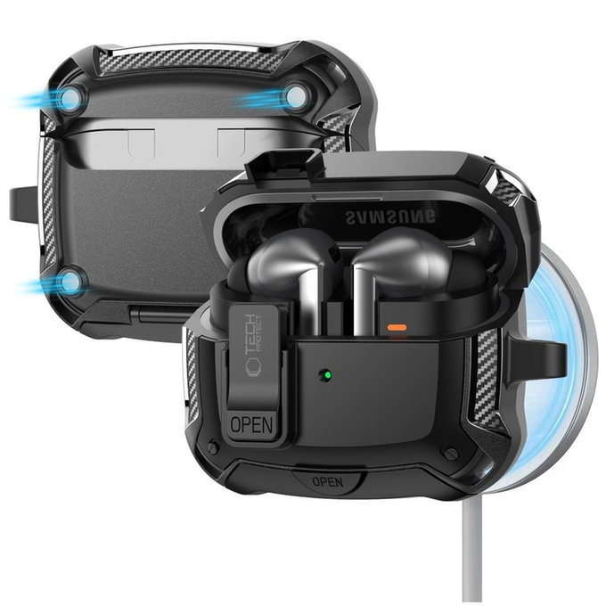 Ovitek za slušalke Carbonox MagSafe za Samsung Buds 3 / 3 FE / 3 Pro, črna, Tech-Protect