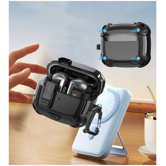 Ovitek za slušalke Carbonox MagSafe za Samsung Buds 3 / 3 FE / 3 Pro, črna, Tech-Protect