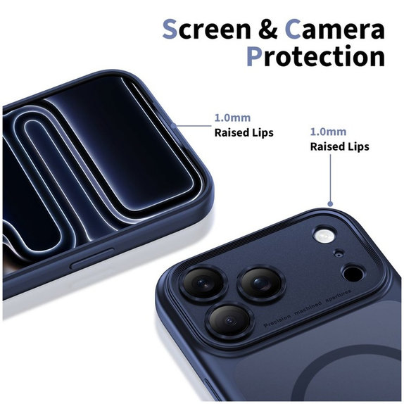 Ovitek MagPeak MagSafe CC za iPhone 17 Pro, Matte Deep Blue, Tech-Protect