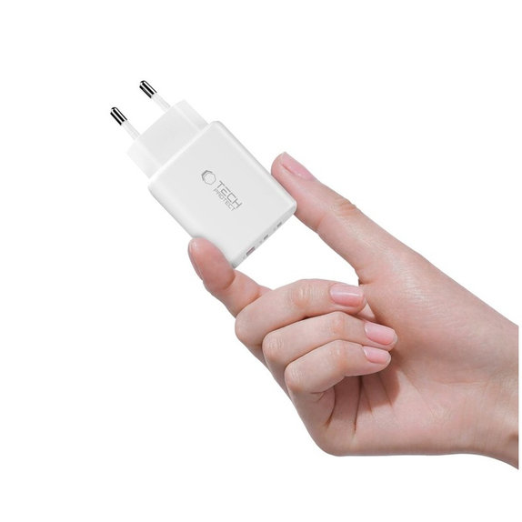 Omrežni polnilnik NCA65W-GAN 3-PORT PD 65W / QC3.0, bela, Tech-Protect