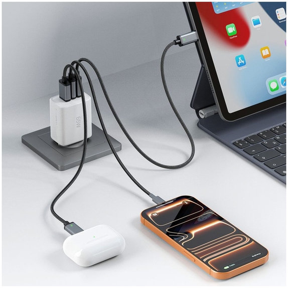 Omrežni polnilnik NCA65W-GAN 3-PORT PD 65W / QC3.0, bela, Tech-Protect