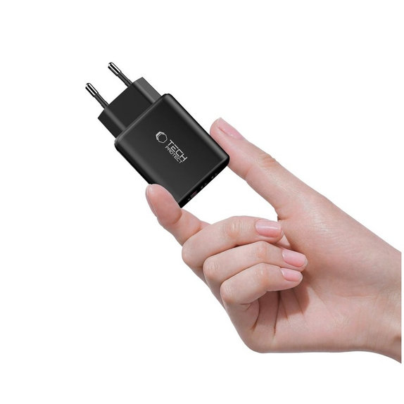 Omrežni polnilnik NCA65W-GAN 3-PORT PD 65W / QC3.0, črna, Tech-Protect