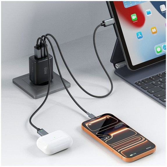 Omrežni polnilnik NCA65W-GAN 3-PORT PD 65W / QC3.0, črna, Tech-Protect