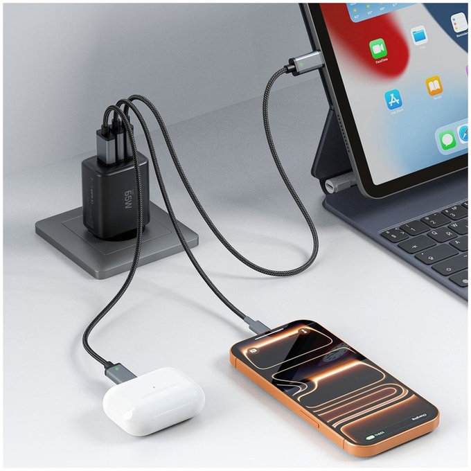 Omrežni polnilnik NCA65W-GAN 3-PORT PD 65W / QC3.0, črna, Tech-Protect