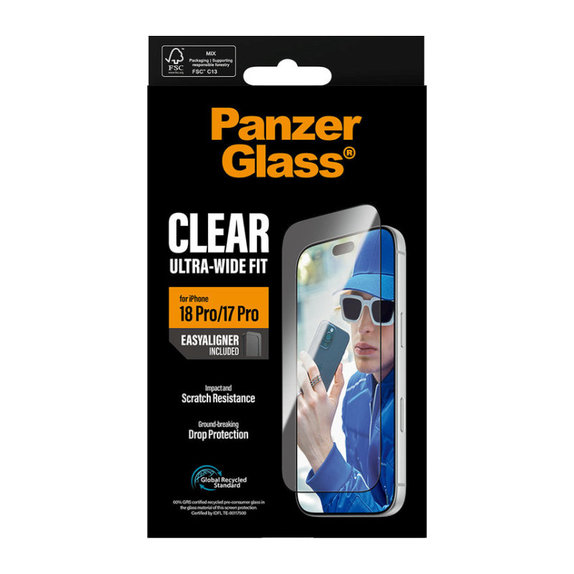 Kaljeno steklo UWF z aplikatorjem za iPhone 18 Pro/17 Pro, Črna, PanzerGlass