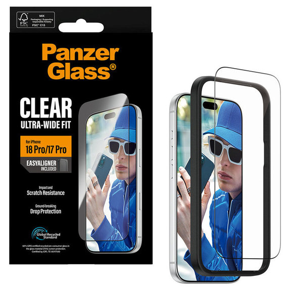 Kaljeno steklo UWF z aplikatorjem za iPhone 18 Pro/17 Pro, Črna, PanzerGlass