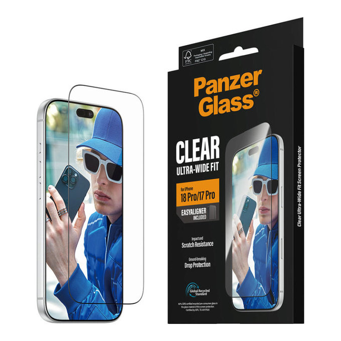 Kaljeno steklo UWF z aplikatorjem za iPhone 18 Pro/17 Pro, Črna, PanzerGlass