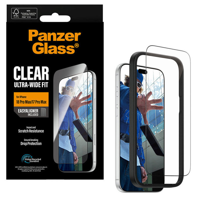 Kaljeno steklo UWF z aplikatorjem za iPhone 18 Pro Max/17 Pro Max, Črna, PanzerGlass