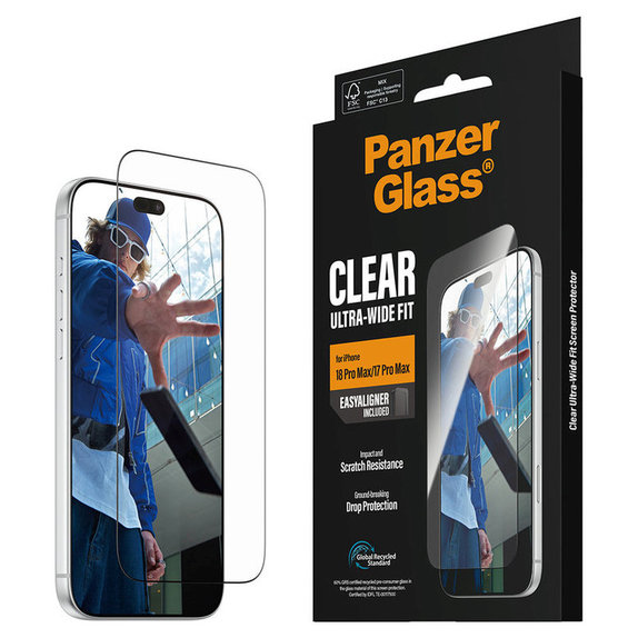 Kaljeno steklo UWF z aplikatorjem za iPhone 18 Pro Max/17 Pro Max, Črna, PanzerGlass