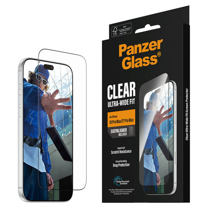 Kaljeno steklo UWF z aplikatorjem za iPhone 18 Pro Max/17 Pro Max, Črna, PanzerGlass