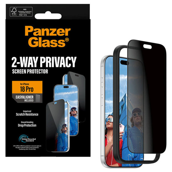 Kaljeno steklo UWF 2-Way Privacy z aplikatorjem za iPhone 18 Pro, Črna, PanzerGlass