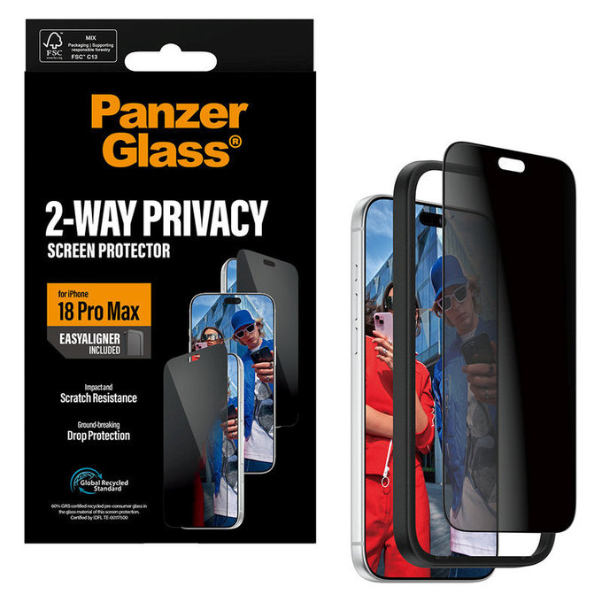 Kaljeno steklo UWF 2-Way Privacy z aplikatorjem za iPhone 18 Pro Max, Črna, PanzerGlass