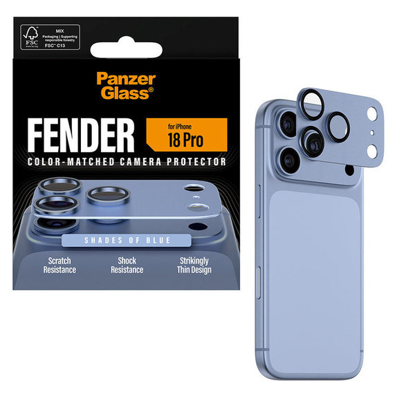 Zaščita objektiva Fender za iPhone 18 Pro, Italian Blue, PanzerGlass